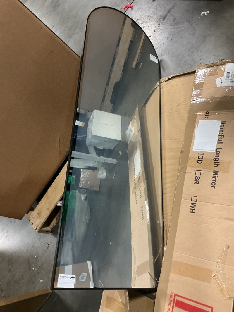 Condition photo showing Good Condition for Suidia Full Length Mirror, 58"x21" Floor Standing Mirror Freestanding, Full Body Mirrors with Stand for Bedroom, Hanging Mounted for Living Room Cloakroom, Gold, Arched Style 58"L x 21"W Arched Style Gold