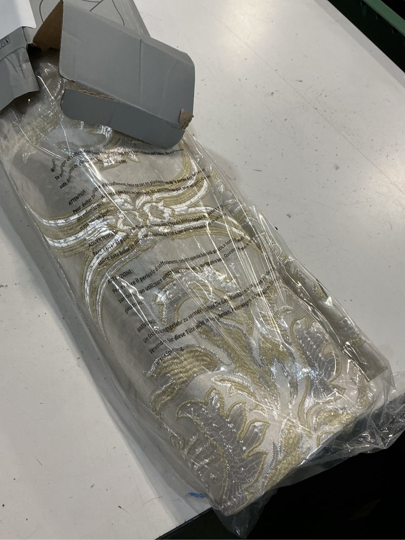 Condition photo showing New/Like New for loom and mill jacquard floral table runner 13x72 inch, elegant european style dining table runners with tassels, great for home table setting kitchen dresser party holiday(pearly beige, 13x72in) valencia-pearly beige 13 x 72 inch(triangle)