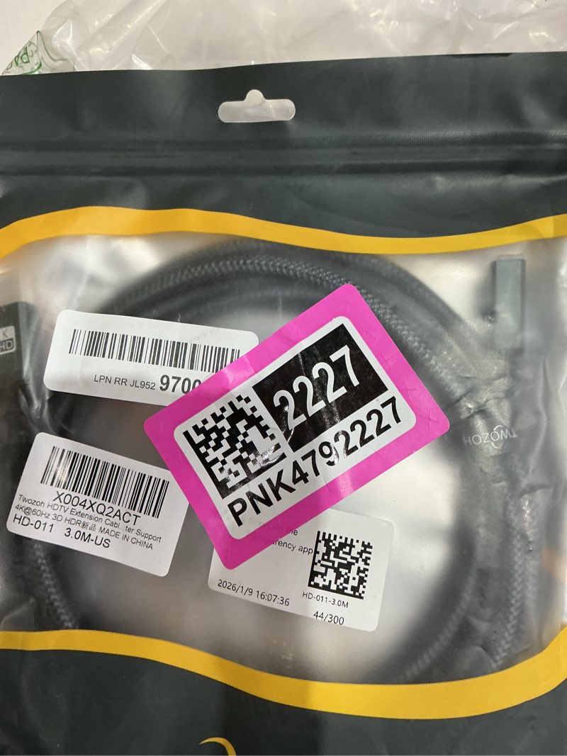 Condition photo showing As Is for twozoh hdmi extension cable 1ft, male to female cord, hdmi 2.0 cable adapter support 4k@60hz 3d hdr 1 ft 4k 1-pack