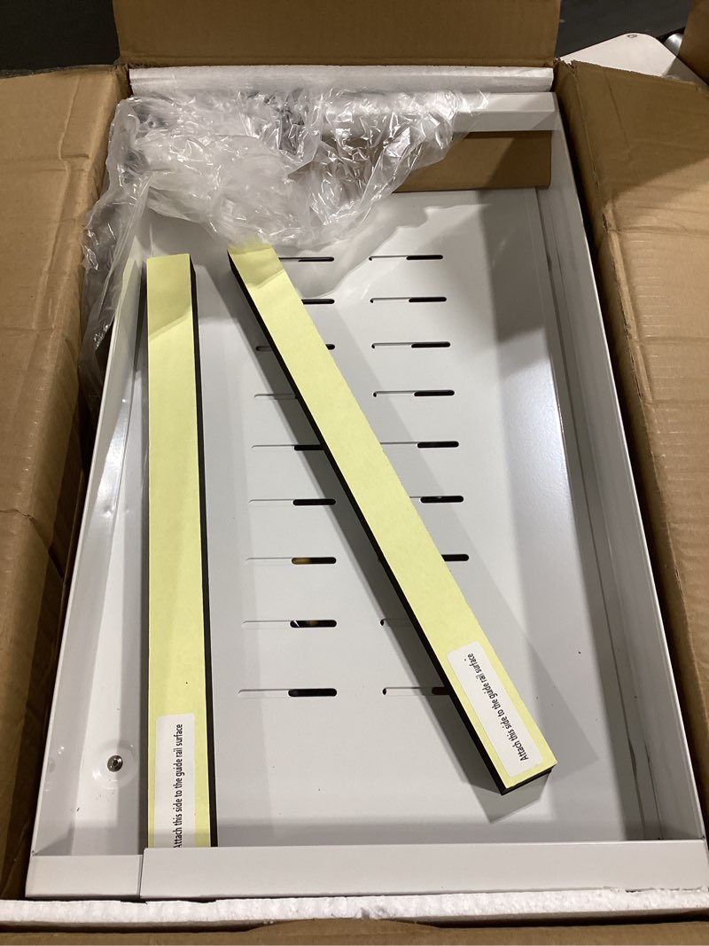 Condition photo showing Good Condition for pull out cabinet organizer, 2-pack, expandable(12"-20") heavy duty slide out drawers fixed with adhesive nano film for pots, roll out shelf storage for kitchen base cabinet organization(3 rails) white 21"d×12"-20"w(2 pack)