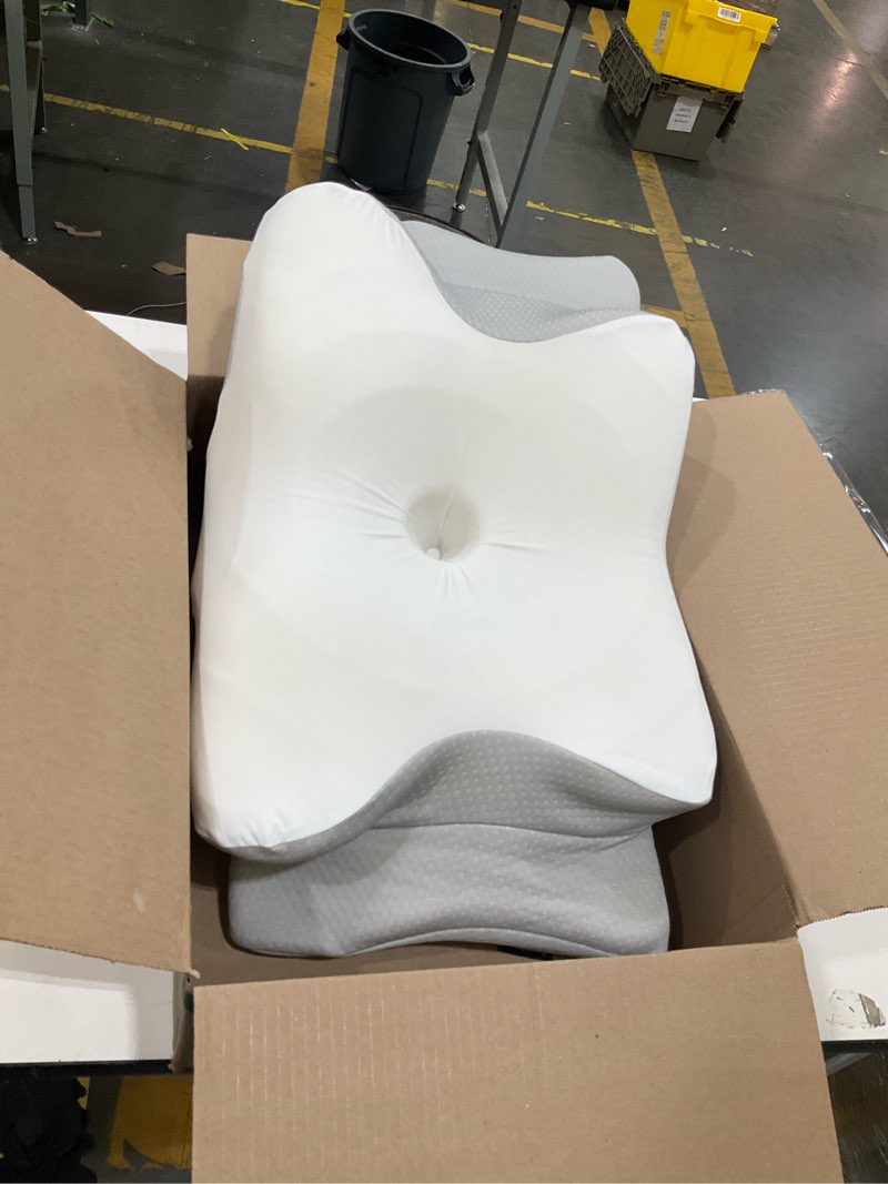 Condition photo showing Good Condition for cervical neck pillow, memory foam pillows for neck and shoulder pain relief, 2 heights ergonomic pillow with breathable ice silk cover, neck support pillow for side sleepers white