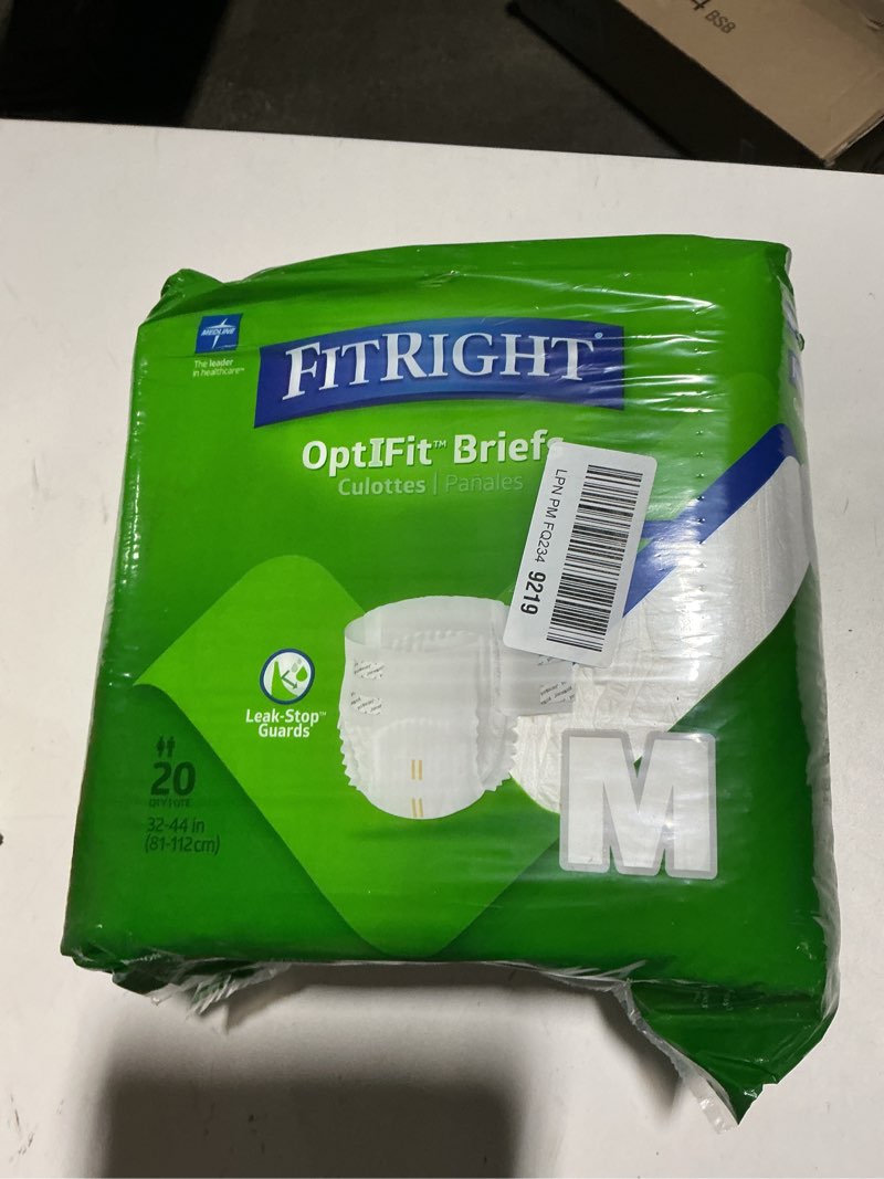 Condition photo showing New/Like New for fitright adult diapers, ultra heavy absorbency, m (waist size 32in-44in), 80 count, optifit incontinence briefs for men and women, disposable, moisture-wicking, leak protection,