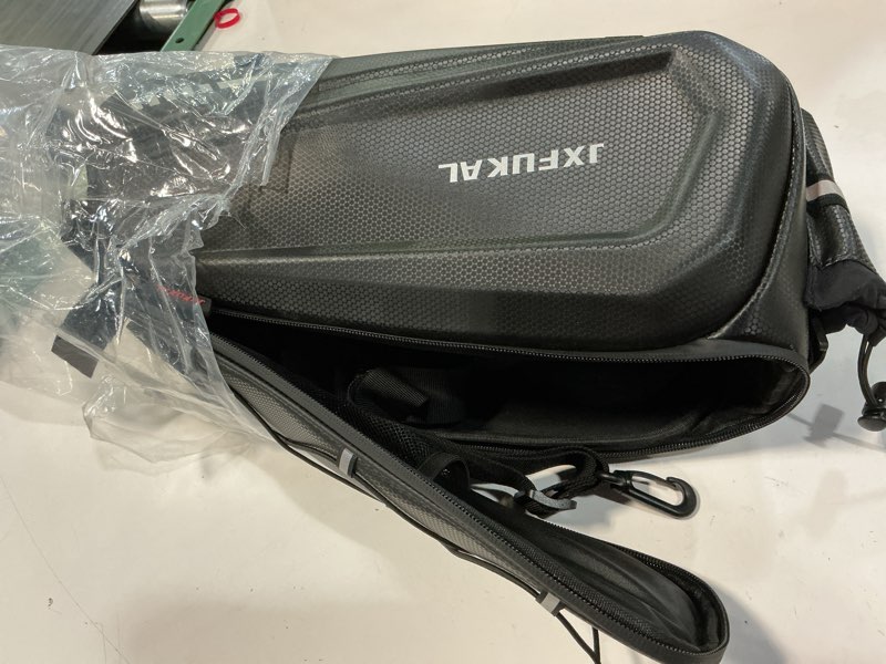 Condition photo showing As Is for jxfukal bike bags for bicycle rear rack - 9.5l/17l/40l hard shell waterproof bike ebike trunk pannier saddle seat bag carrier with reflector, rain cover & shoulder strap for commuter travel outdoor no expansion layer-9.5l