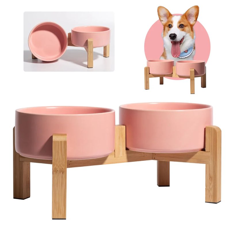Ceramic elevated dog bowls with stand