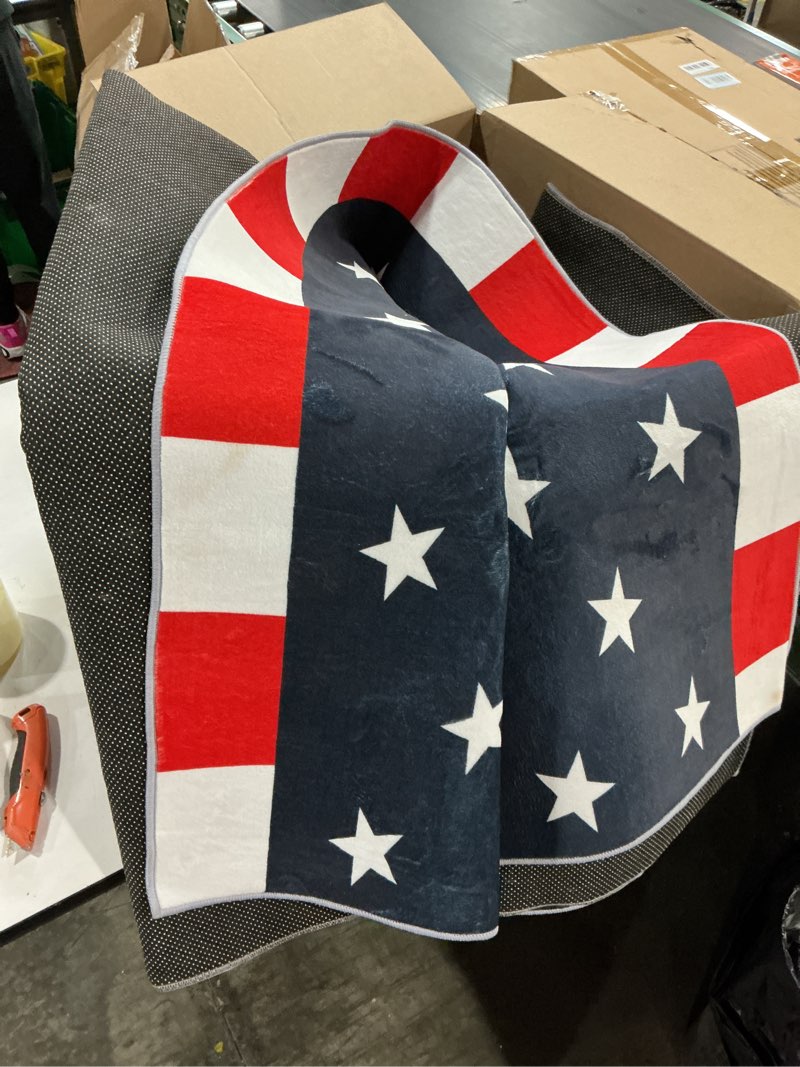 Condition photo showing As Is for Savannan Rectangle Indoor Area Rugs, Independence Day Patriotic American Flag Pentagram Freedom Country Non-Slip Accent Rug for Living Room Bedroom Office Kids Room Nursery, 4'x6' 4'x6' American Flag3697lsan8096