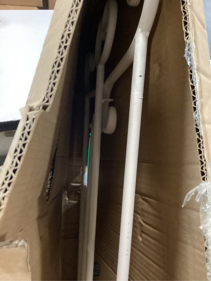 Condition photo showing As Is for metal free standing adjustable display stand scroll easel with chain support, white easel stand for sign, wedding, picture frame. (no installation required) scroll-white