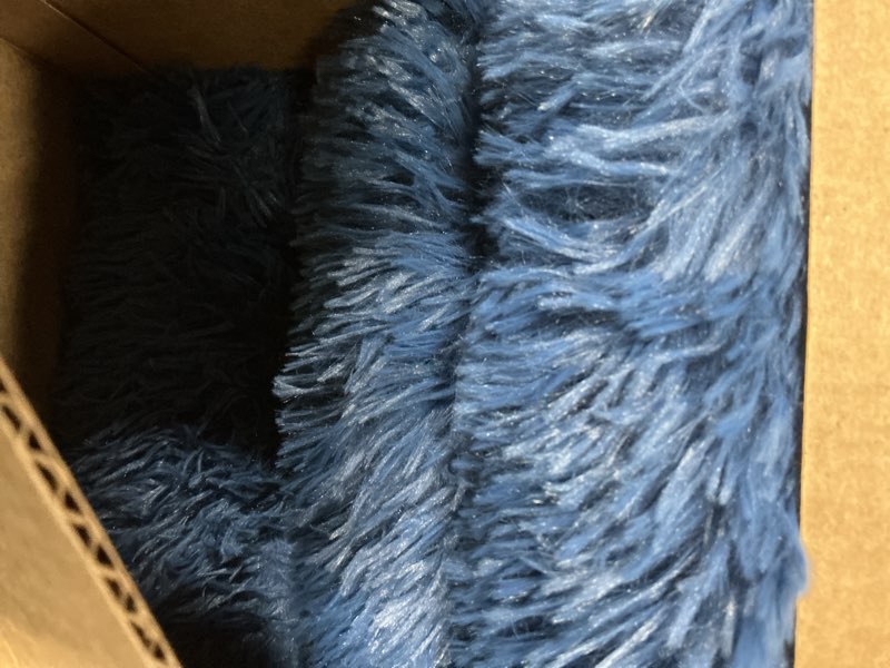 Condition photo showing Good Condition for junovo Ultra Soft Washable Shaggy Rug - Non-Slip Oval Carpet for Nursery, Kids Bedroom & Home Decor (2.6x5.3ft Navy) | Plush Fluffy Floor Mat for Cozy Living Spaces 2.6' x 5.3' Navy Blue