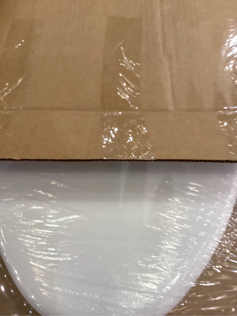 Condition photo showing As Is for Mayfair Padded Toilet Seat with Chrome Hinges, Soft Vinyl over Wood Core Seat, Made in USA, Elongated, White