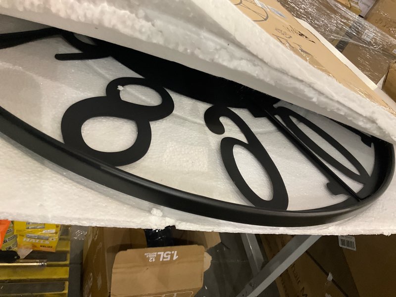 Condition photo showing Good Condition for LEIKE 31 Inch Extra Large Wall Clock, Retro Decorative Oversized Silent Little Ticking Battery Operated,Black Metal Arabic Numerals Wall Clocks for Living Room,Office,Entrance Farmhouse Decor 32 Inch Black-arabic Number