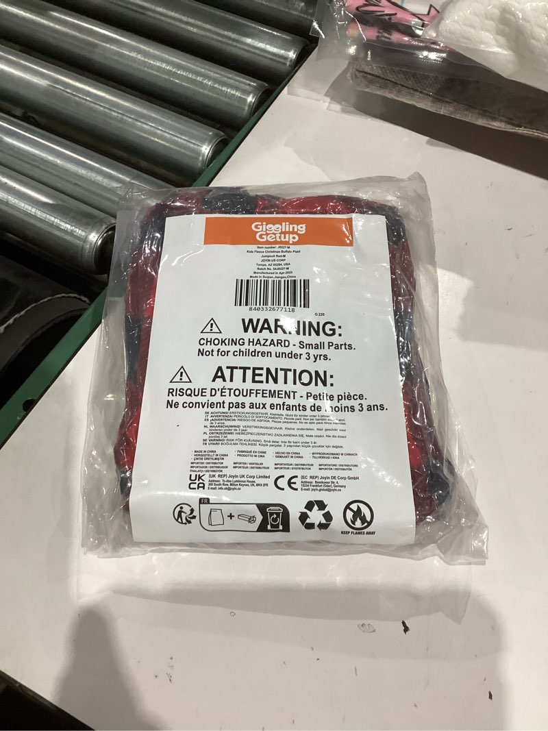 Condition photo showing New/Like New for Giggling Getup Red Christmas Pajamas, Flannel Buffalo Plaid Pajamas with Hood for Holiday Jumpsuit Kids Medium