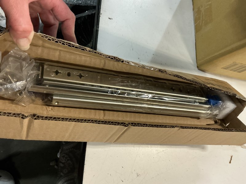 Condition photo showing New/Like New for with lock heavy duty drawer slides 12 14 16 18 20 22 24 26 28 30 32 34 36 40 44 48 52 56 60 inch 500 lbs side mount full extension ball (load:250 lb (with lock) -w:53mm, 12 inch) 12 inch load:250 lb (with lock) -w:53mm