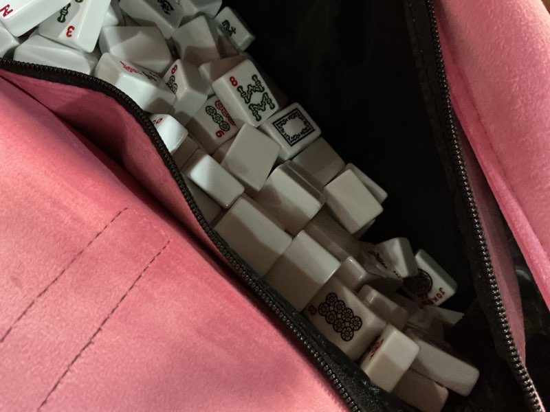 Condition photo showing As Is for American Mahjong Game Set, 166 White Tiles, 4 All-in-One Color Rack/Pushers, Complete Mahjong Tiles Set with Pink Carrying Bag (Mahjong)