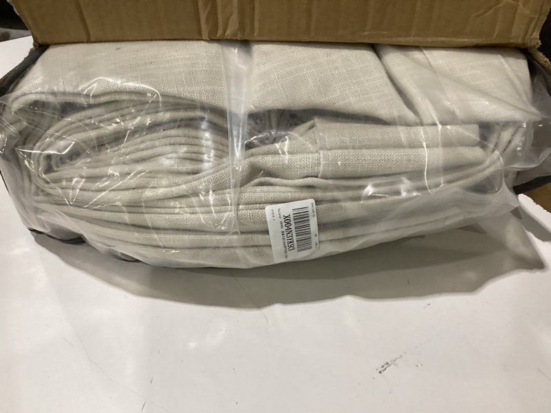 Condition photo showing As Is for extra wide pinch pleated curtains 100 inch wide 84 inches long | linen,patio sliding door,light filtering,pinch pleat drapes,sheer,living dining room,1 panel,100x84 drapes,cream ivory