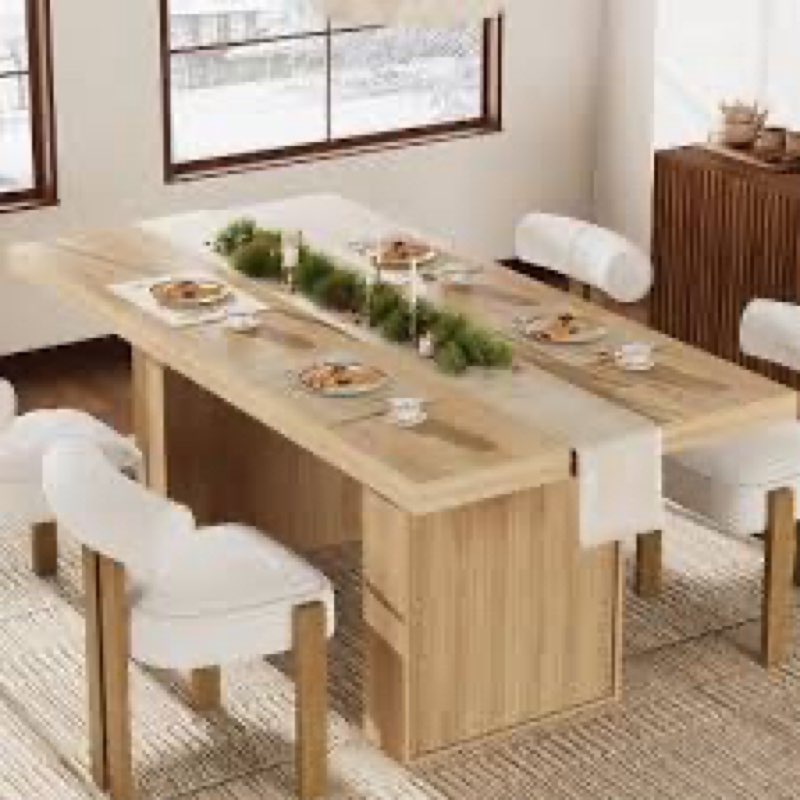 70.8" dining table for 6 8 10, modern dining room table with storage, wood kitchen table with fluted legs, dinner tables for kitchen dining room,grey
