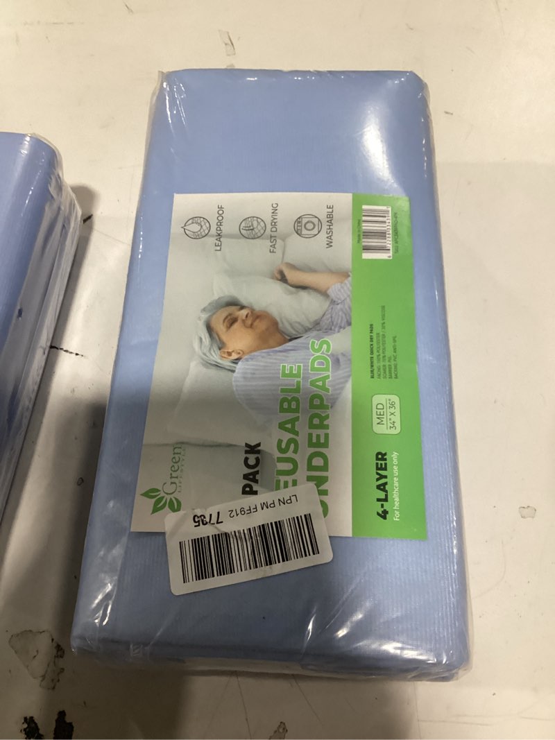 Condition photo showing New/Like New for GREEN LIFESTYLE Washable Underpads - Large Bed Pads for use as Incontinence Bed Pads, Reusable Pet Pads, Great for Dogs, Cats, Bunny, Seniors Bed Pad (Pack of 4 - 34x36) Blue/White 4 Pack - 34x36