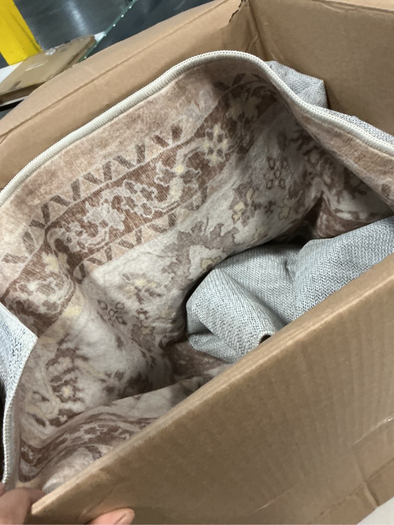 Condition photo showing As Is for Lofus 5x7 Area Rugs for Living Room, Washable Area Rug, Rugs for Bedroom, Kitchen, Vintage Boho Carpet, Soft Non-Slip, Low Pile Large Area Rug for Office Dining Room, Vintage Beige Brown Vintage Beige Brown 5' x 7' (Rectangular)