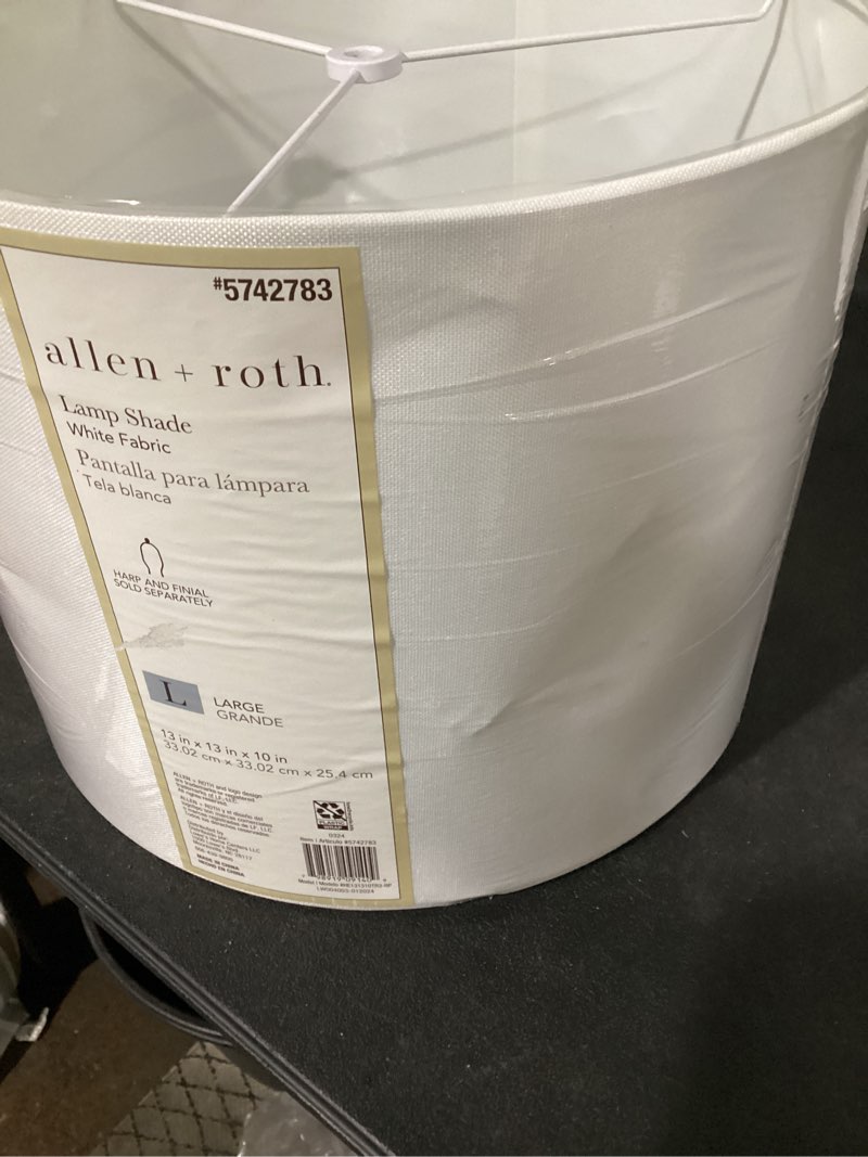 Condition photo showing Good Condition for possibly used allen + roth 10-in x 13-in white fabric drum lamp shade