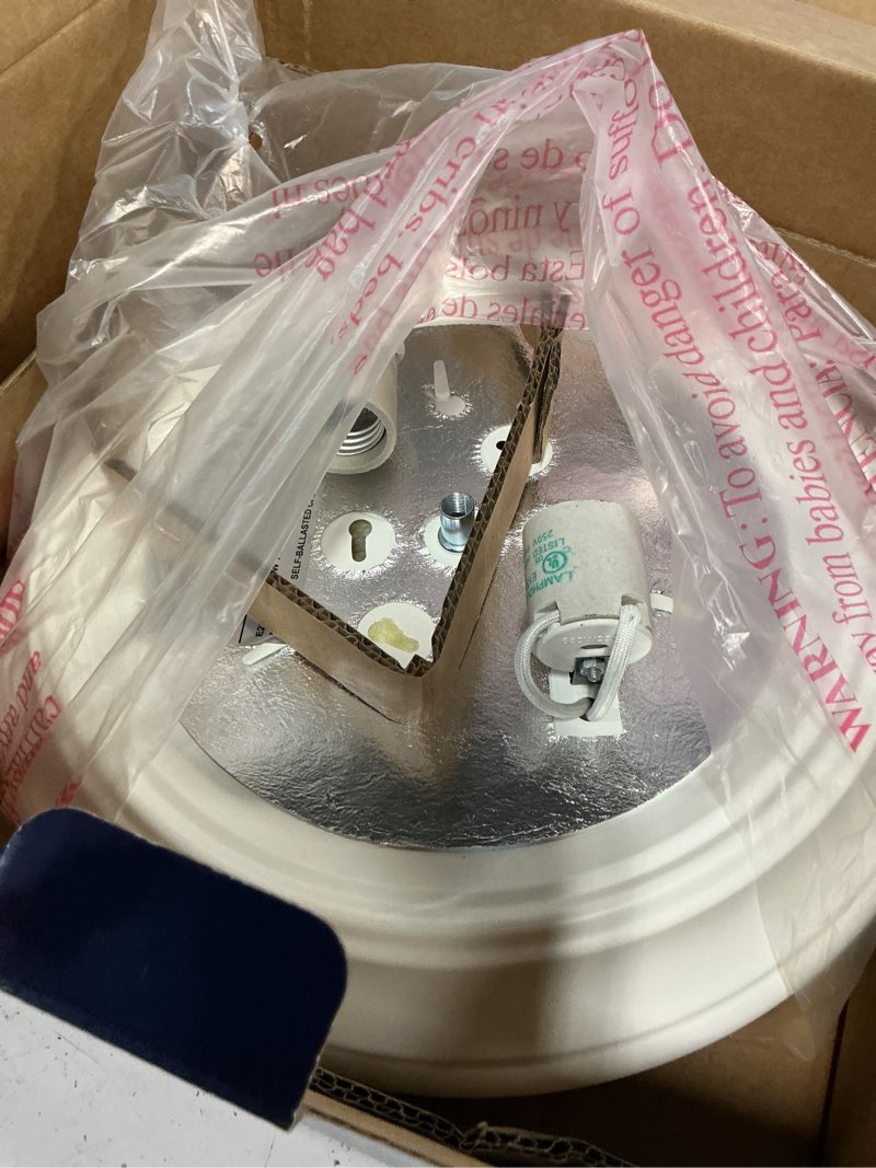 Condition photo showing As Is for project source 13-in white indoor 2 -light flush mount light with alabaster glass
