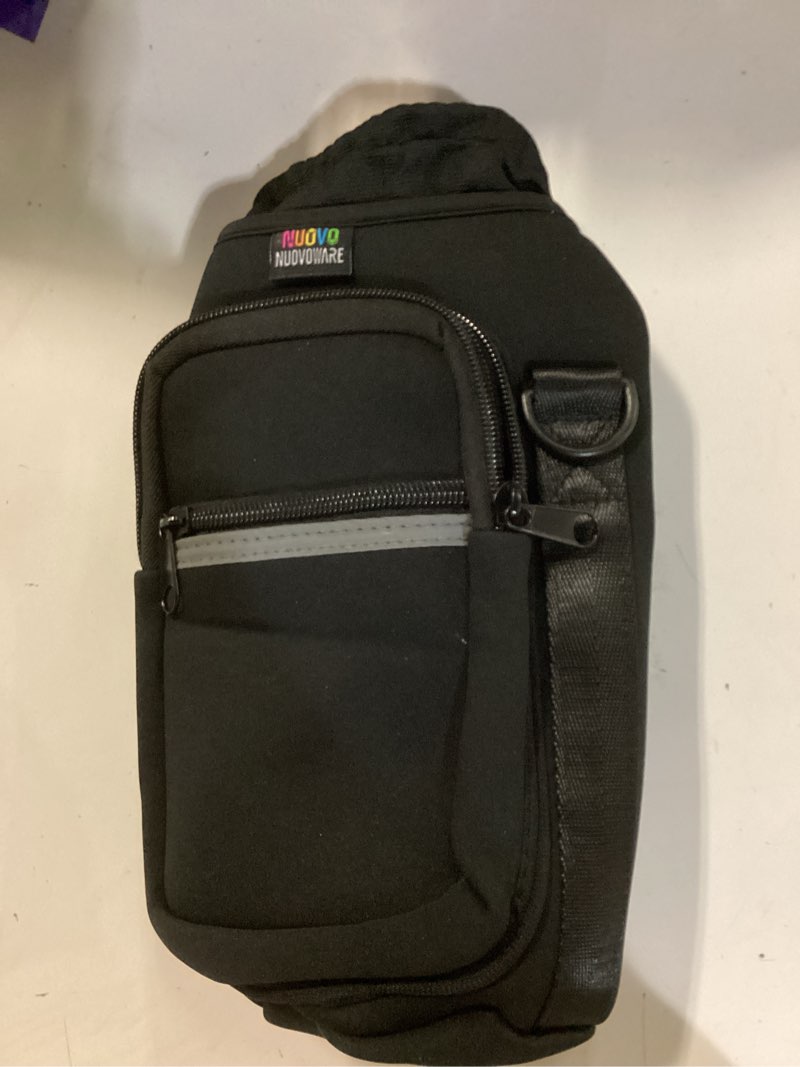 Condition photo showing Good Condition for Nuovoware Water Bottle Carrier Bag,25oz/40oz/64oz Bottle Pouch Holder,Adjustable Shoulder Hand Strap 2 Pocket Sling Neoprene Sleeve Sports Accessories for Hiking Travelling Camping 25 Ounces Black+White