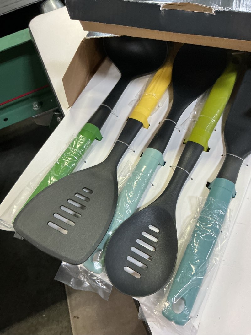 Condition photo showing Good Condition for joseph joseph duo 5-piece utensil set with integrated tool rests: vibrant set with solid & slotted s