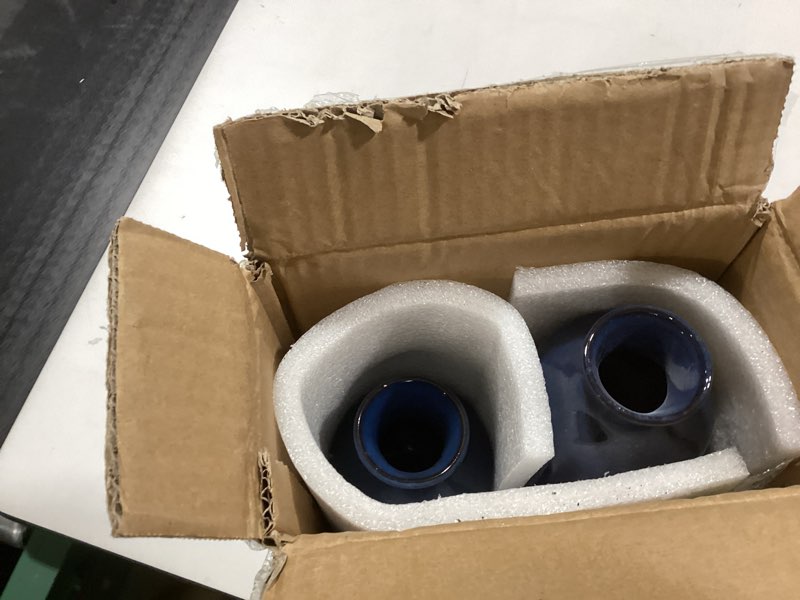 Condition photo showing Good Condition for ceramic vase set home decor - 3pcs modern rustic boho geometric blue flowers vase decoration, shelf decor, farmhouse living room decoration, decorative gift cynkeyee