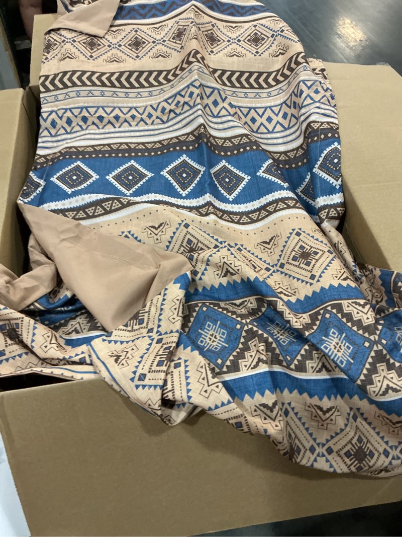 Condition photo showing Good Condition for (similar design)chezmoi collection prescott 4-piece southwestern geometric tribal multicolor teal beige black gray sheet set, king size