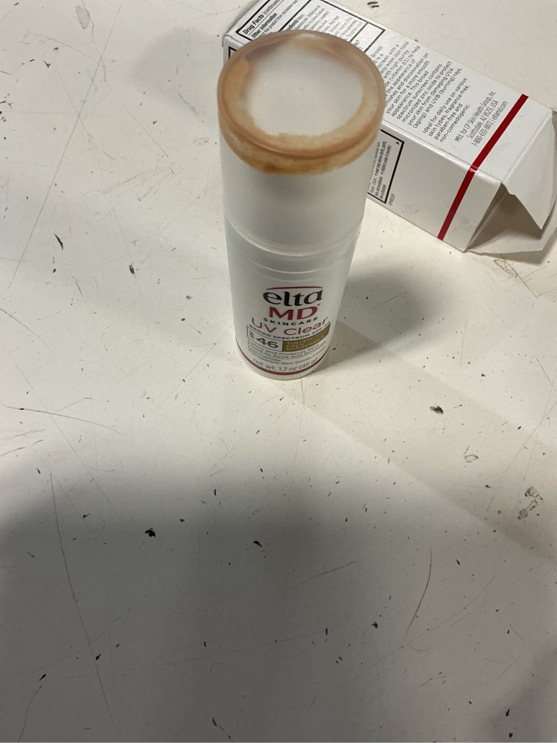 Condition photo showing As Is for eltamd uv clear tinted sunscreen for face, spf 46 with zinc oxide, oil-free, dermatologist recommended, for acne-prone sensitive skin, 1.7 oz
