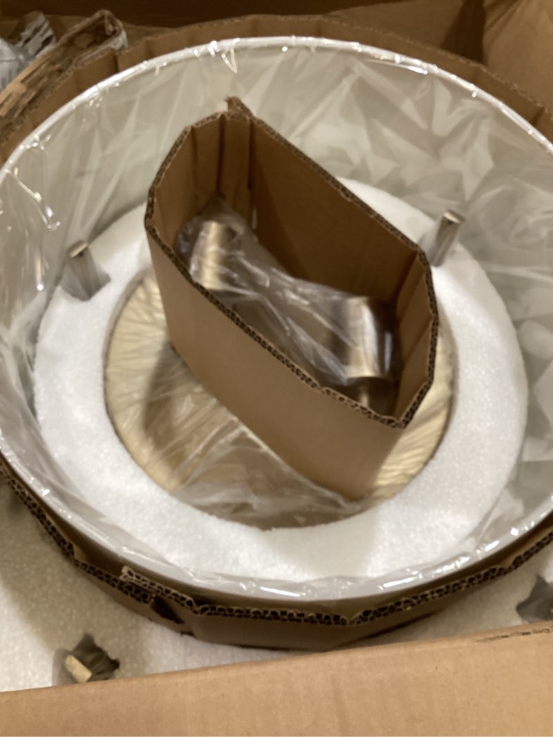 Condition photo showing As Is for kichler malen 52593cpz flush mount 2-light 15.5? with white fabric shade in champagne bronze