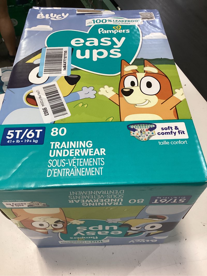 Condition photo showing New/Like New for pampers training pants - easy ups boys & girls bluey - size 5t-6t, 80 count, children's potty underwear (packaging may vary) 5t-6t 80