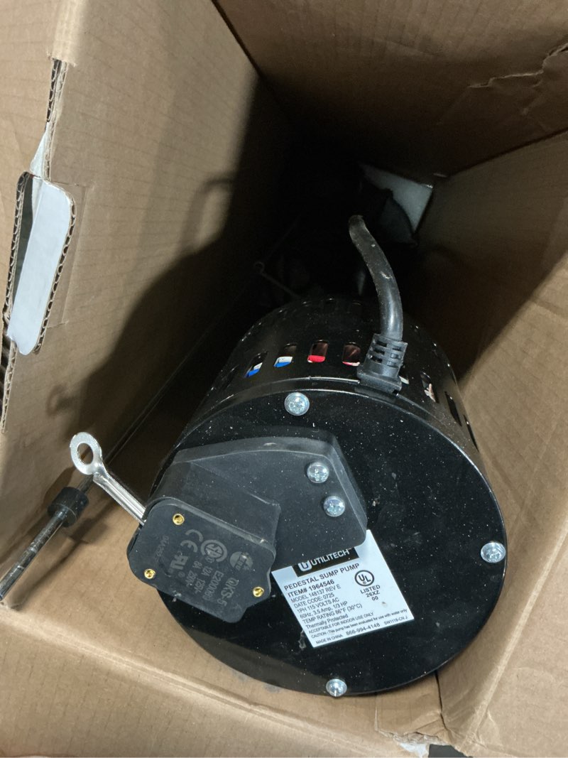Condition photo showing As Is for utilitech 1/3-hp 58-gpm thermoplastic pedestal sump pump