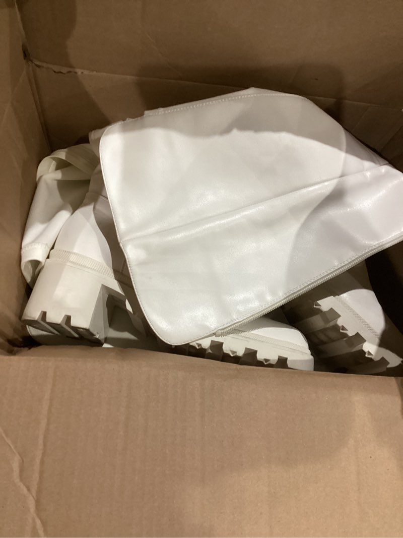 Condition photo showing As Is for DREAM PAIRS Women's Knee High Boots, Comfortable Platform Round Toe Stretch Boots for Women 10 White