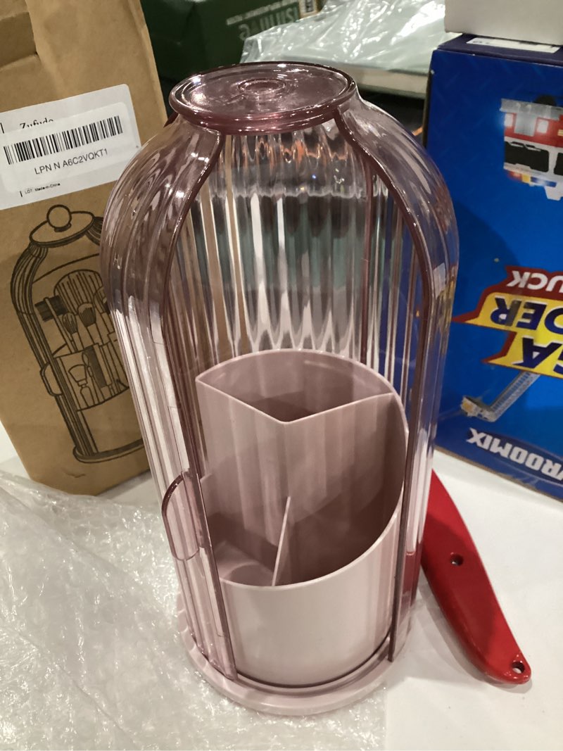 Condition photo showing Good Condition for Dustproof Toothbrush Holders with Cover, Rotating Electric Toothbrush and Toothpaste Holder for Bathroom Countertop, 3 Slots Makeup Brushes Organizer, All Pink