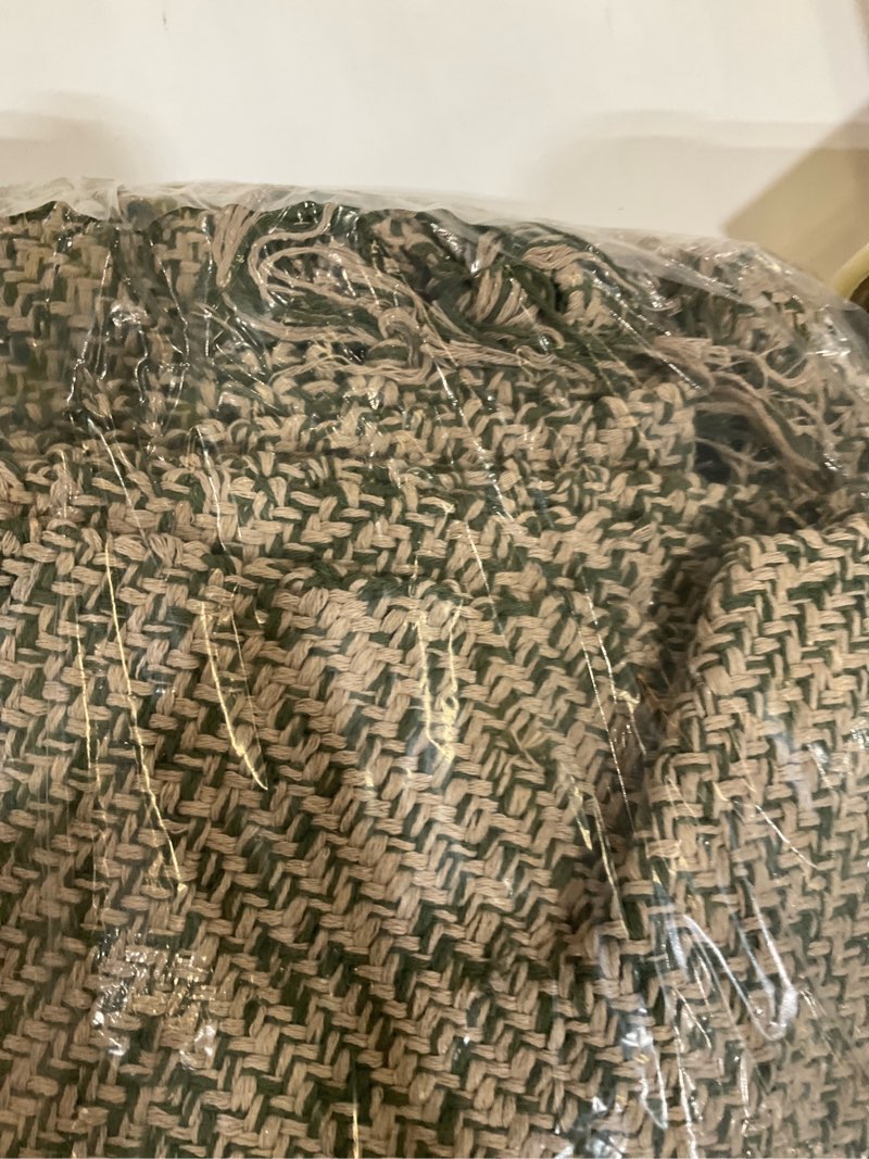 Condition photo showing As Is for Collive 2x6 Hallway Runner Rug, Hand-Woven Washable Reversible Entryway Runner Rug, Natural/Green Cotton Farmhouse Laundry Room Rug Modern Long Carpet for Bedroom Bathroom Sink Foyer Natural/Green 2' X 6'(Rectangular)