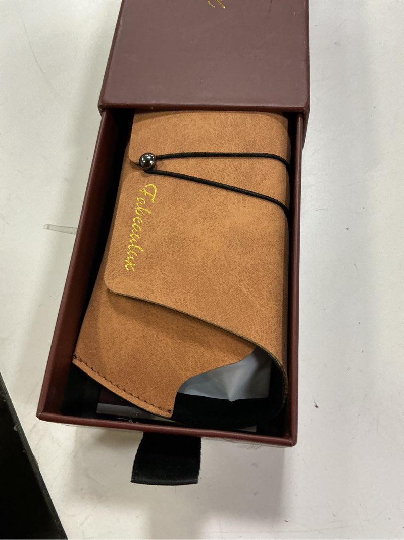 Condition photo showing New/Like New for Premium Clear Round Blue Light Blocking Glasses with Wood Temple, Clip-On Compatible Frame, Unisex Design Gold Amber Orange Night Blue Blocker