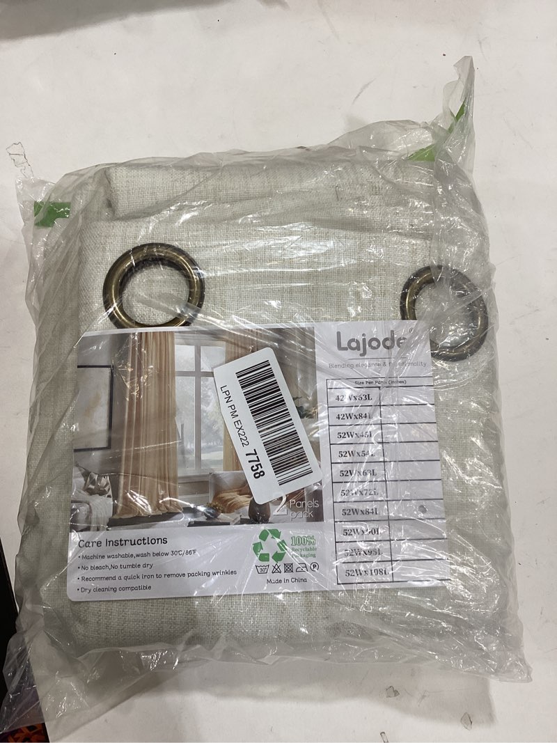 Condition photo showing Good Condition for Cream 100% Blackout Curtains for Living Room 84 Inch Length 2 Panels Set, Thermal Insulated Light Blocking Faux Linen Curtains for Bedroom, Bronze Grommet Boho Window Drape Each 52" Wide 52"W x 84"L (Pack of 2) Cream