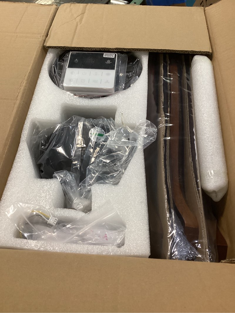 Condition photo showing Good Condition for 42 Inch Solid Wood Ceiling Fans With Lights, Remote Control, Dimmable, Reversible, Wood Blades, Power-Off Memory, Quiet DC Motor, Indoor/Oudoor Ceiling Fan with Light for Patio Walnut Downrod Mount 42 Inch