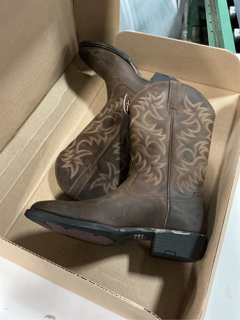 Condition photo showing As Is for Ariat Heritage Round Toe Western Boots - Men’s Round Toe Cowboy Boot 12 Distressed Brown