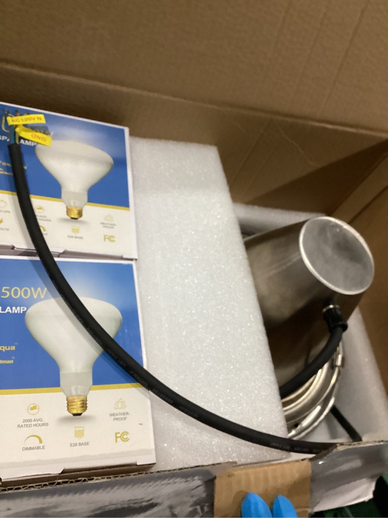 Condition photo showing As Is for 120V 10-Inch Pool Light for Inground Pools, IP68 Waterproof Pool Lights, Includes 2 x 500W Incandescent Bulbs, 50ft Cord - Direct Replacement Pentair Amerlite & Hayward AstroLite, Fits 10'' Pool Niche White