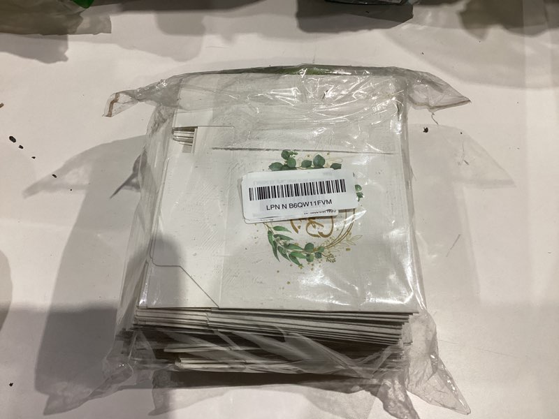 Condition photo showing Good Condition for interwarm 80pcs small thank you gift bags, 5.3x1.8x3.9 inches party favor bags with olive bow ribbon mini paper gift pouch with gold foil printed for valentine's day wedding birthday