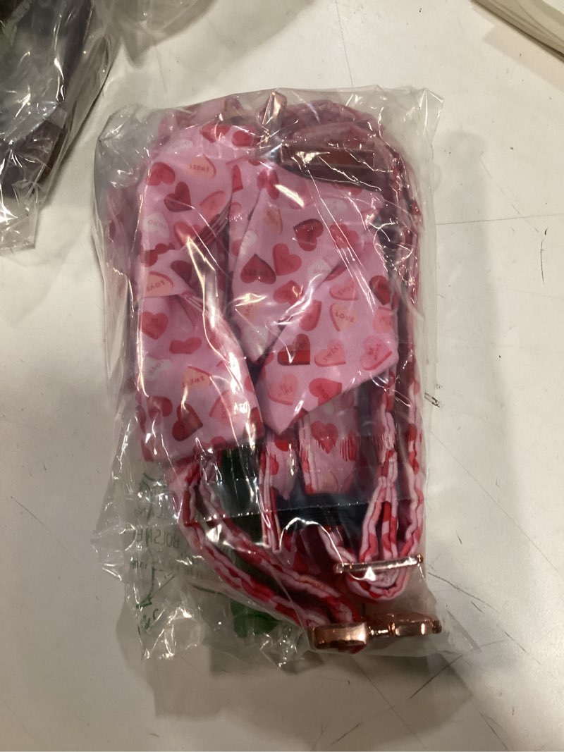 Condition photo showing Good Condition for DOGWONG Valentine's Dog Collar with Sailor Bowtie - Pink Heart Adjustable Cotton Heart Dog Collar - 