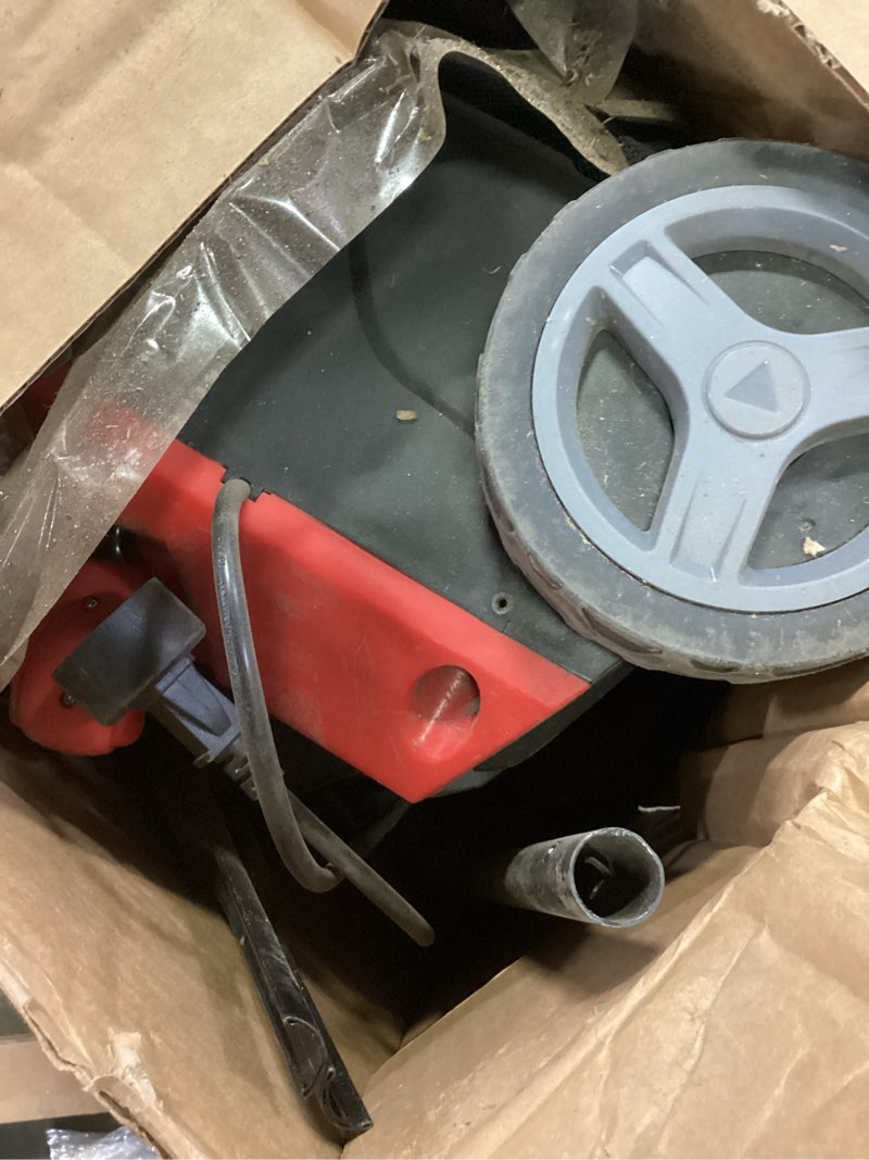 Condition photo showing As Is for ework electric dethatcher and scarifier 14-inch 12 amp 2-in-1 lawn dethatcher and aerator with collection bag, blade replacement without tool, 5-position depth adjustment for gardening care red