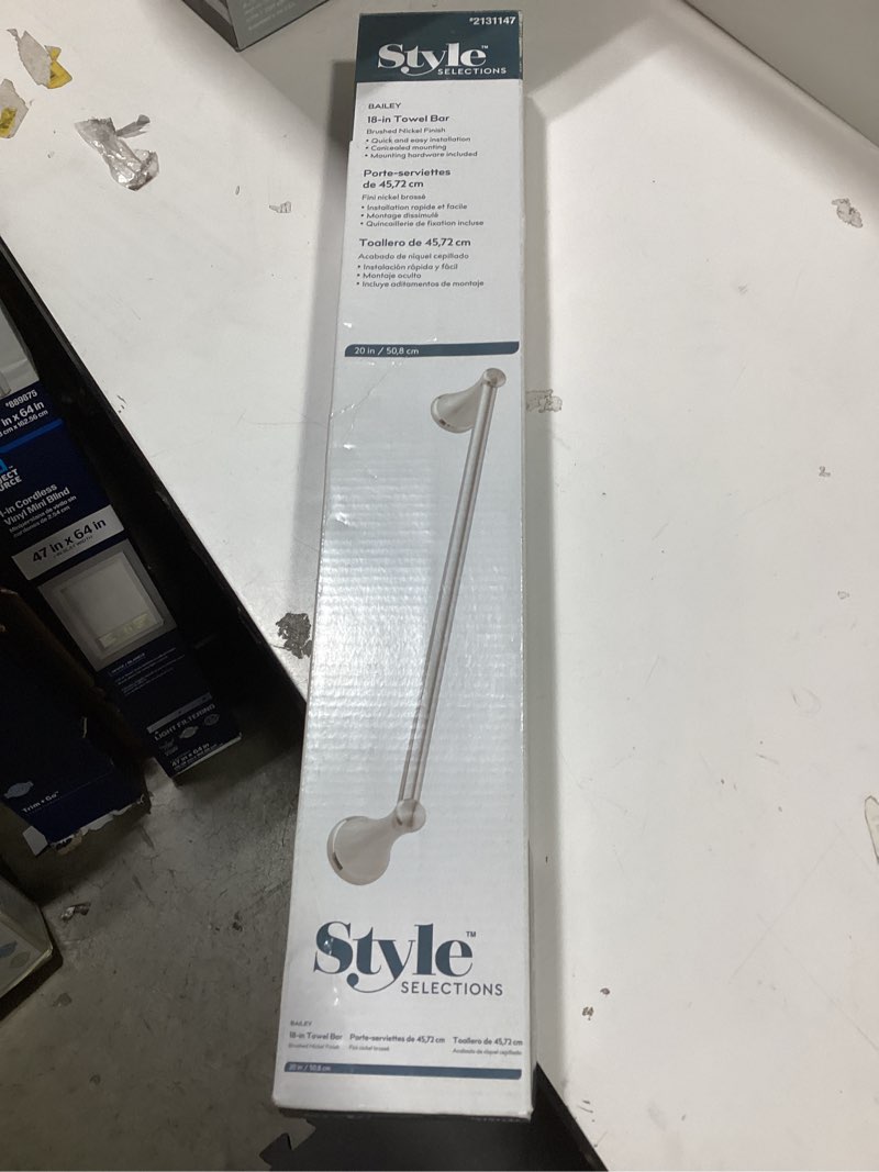 Condition photo showing New/Like New for style selections bailey 18-in brushed nickel wall-mount single towel bar