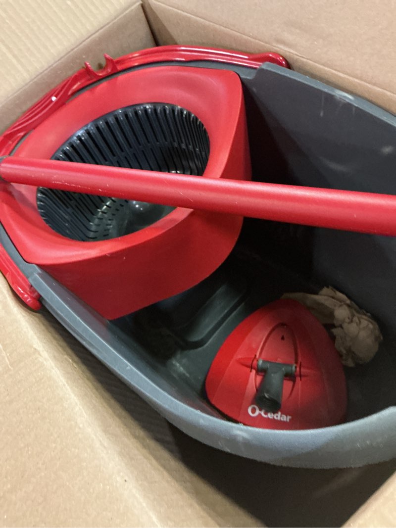Condition photo showing As Is for o-cedar easywring microfiber spin mop, bucket floor cleaning system, red, gray, standard easywring spin mop & bucket