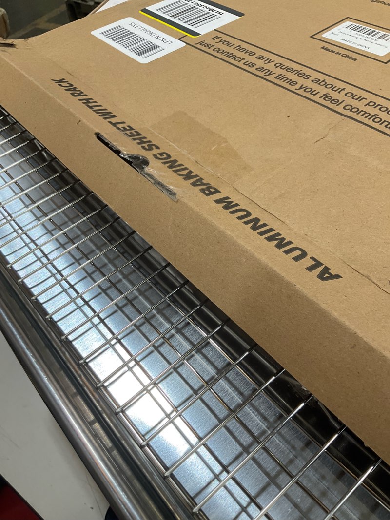 Condition photo showing Good Condition for 24 inch baking sheet pans with rack set, natural aluminum cookie sheet, extra large commercial quality baking sheet pan set, warp resistant nonstick thick cookie tray pans for baking, roasting