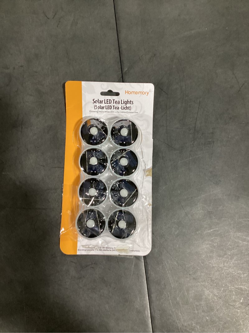 Condition photo showing Good Condition for homemory 8pcs solar tea lights outdoor waterproof, rechargeable dusk to dawn lighting, flameless flickering led votive candles for fairy garden decor, patio tables, christmas lanterns, windows 8-pack, 1.5''x1.58''