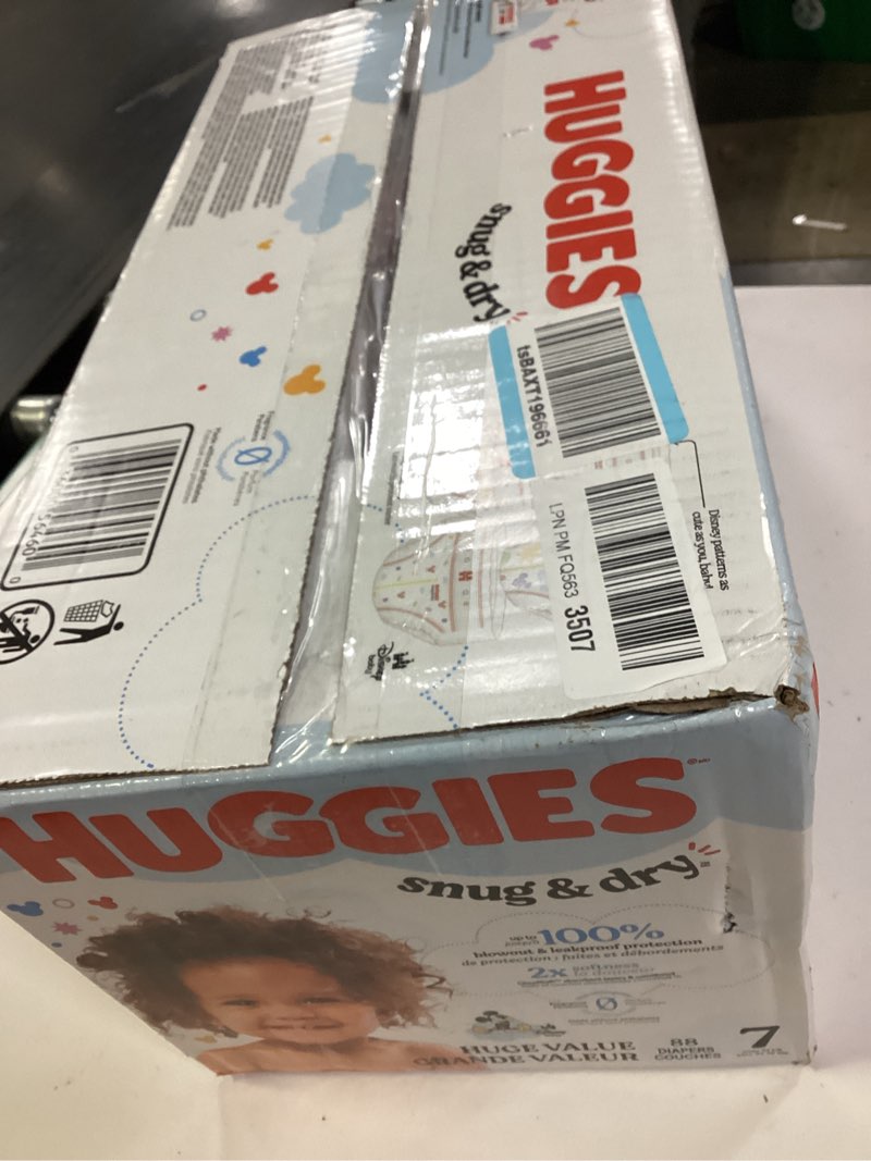 Condition photo showing New/Like New for huggies size 7 diapers, snug & dry baby diapers, size 7 (41+ lbs), 88 count, packaging may vary size 7 88