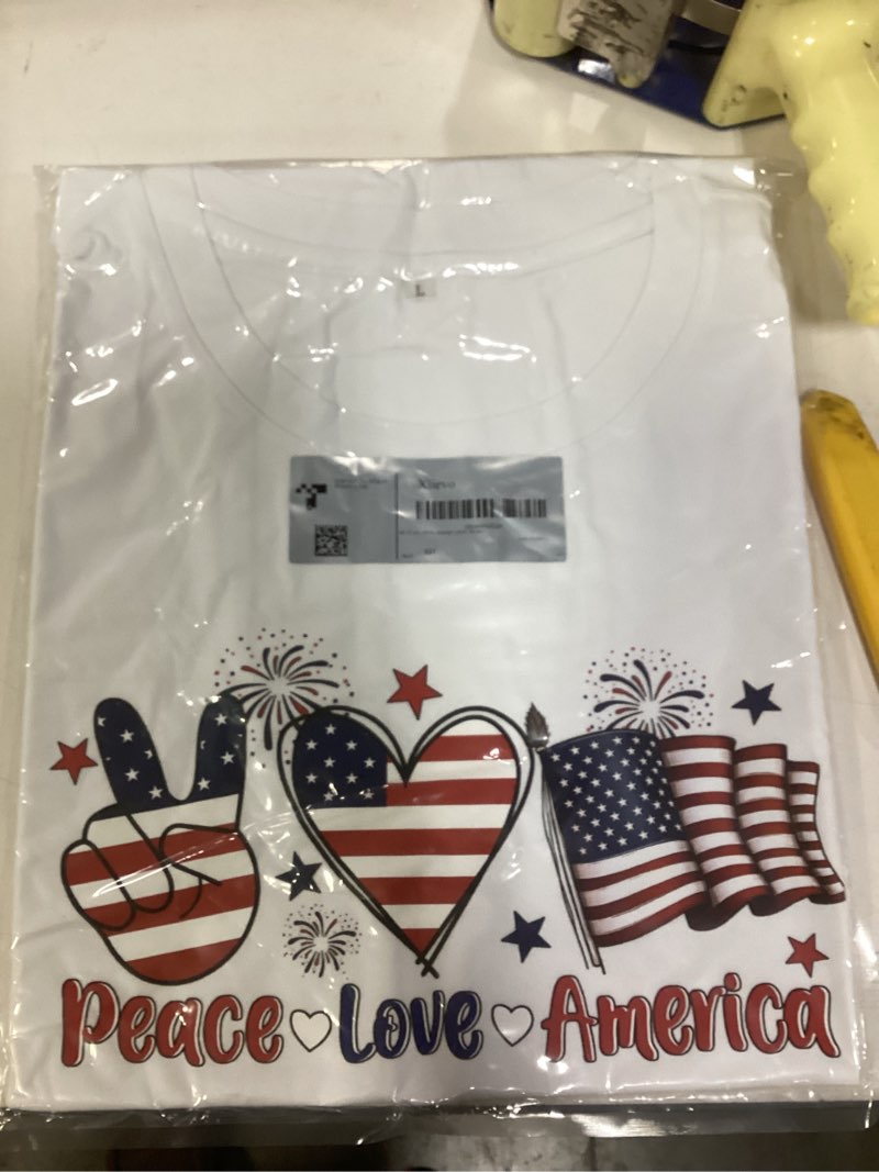 XLIEVO 4th of July Shirts Women:Premium Cotton Crewneck USA American Flag Patriotic Short Sleeved T-