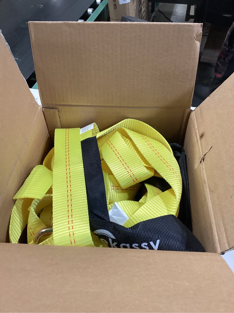 Condition photo showing Good Condition for trekassy car tie down straps for trailers include (4) ratchets with steel chain anchors, (6) 2" x 96" tire straps (2 for replacement), 10,000lbs break strength, hauling any cars, utv, truck yellow