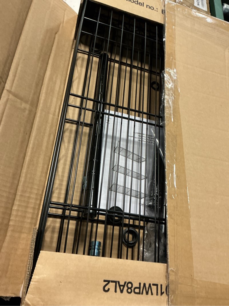 Condition photo showing As Is for amazon basics 3-shelf adjustable heavy duty steel wire rack storage shelving organizer with storage space, versatility and ease of use for kitchen, garage, 23.2" l x 13.4" w x 30" h, black narrow 3-shelf black