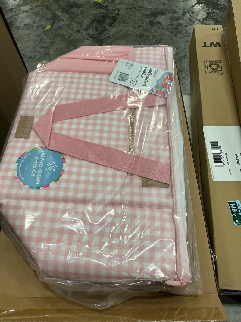 Condition photo showing New/Like New for fit & fresh, 24-can soft cooler bag insulated, leak resistant, portable, soft sided bag for travel pink gingham